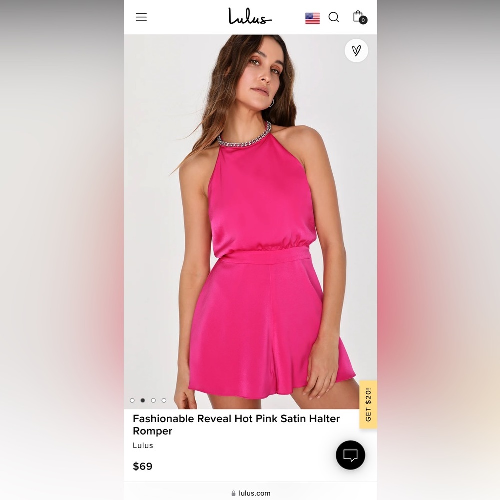Lulus - Hot Pink Satin Romper w/ Chain Neck